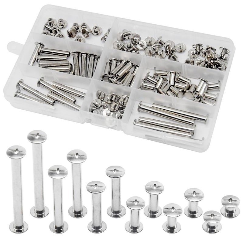 Ruidee 140 Pcs/70 Set Chicago Screws M5 Stainless Steel Binding Screw Post Leather Screws Metal Nail Rivet Chicago Button for Albums Belt Bookbinding (ZD-C/Silver) - Image 1